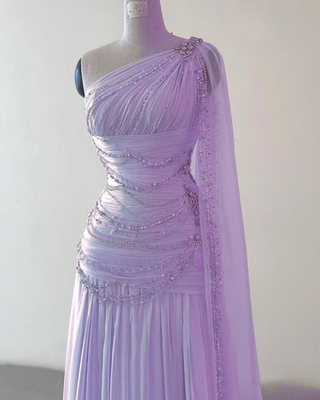 Sheath One Shoulder Pink Long Chiffon Evening Gown Prom Dresses SD2314 HZ0628